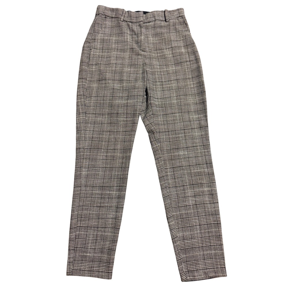 H&M Glen Plaid Ankle Pants Womens Size 8 Black White High Waist Trouser 07514714